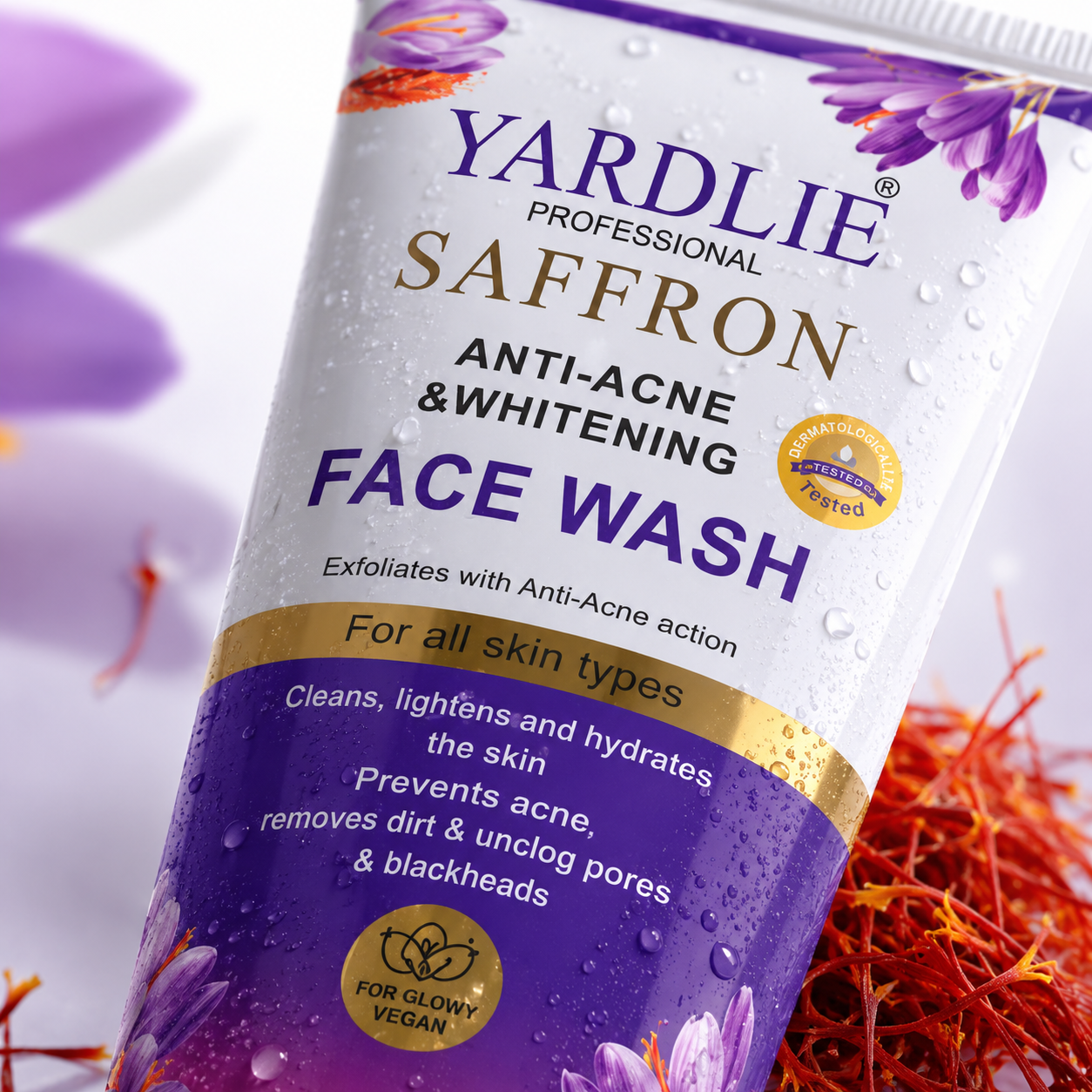 Yardlie Professional Saffron Anti-Acne & Whitening Face Wash – 100ml | Brightening Facial Cleanser